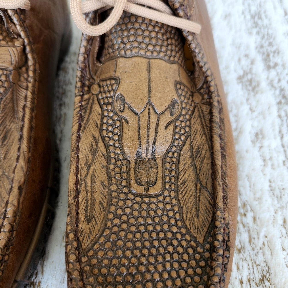 Reywelt Western Chukka Boot Loafer Brown Leather Steer Head | Men's Size 8 - Picture 7 of 14